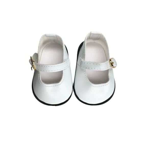 18" American Doll Shoes- Mary Jane Matte Black, Red, White, Pink, Shiny Black Shoe (18" Doll, White)