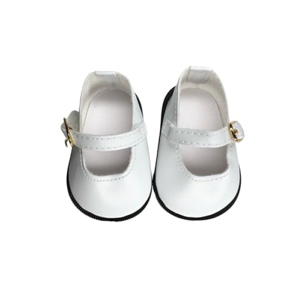 18" American Doll Shoes- Mary Jane Matte Black, Red, White, Pink, Shiny Black Shoe (18" Doll, White)