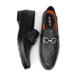 Black Luxury Men's Leather Dress Shoes, Fashion Classic Ostrich Printed Business Shoes Casual Buckle Party Wedding Penny Loafer Shoes for Men