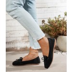 Women's Comfortable Suede Penny Loafers Casual Round Toe Slip On Bowknot Lightweight Walking Flats Moccasins Driving Boat Shoes