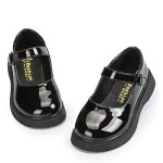 Girls School Oxford Shoes PU Leather Pull On Uniform Dress Shoes Rubber Sole Toddler Little Kids