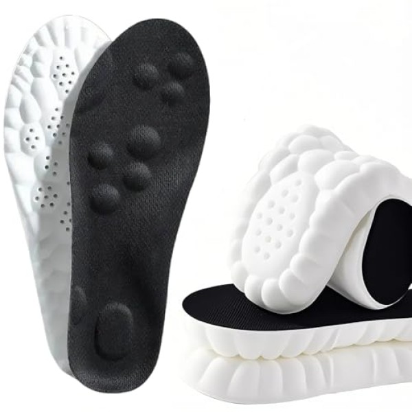 4D Cloud Soles Memory Foam Insoles for Men/Women - Arch Support Shoe Inserts with Acupressure Massage Foot Pain Relief & Fatigue Reduction for Sports/Running(US-Unisex-9-10)