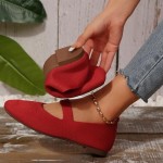 Women's Mary Jane Flats Shoes Square Toe Casual Ballet Flats Comfortable Knit Dress Shoes for Women Work Office