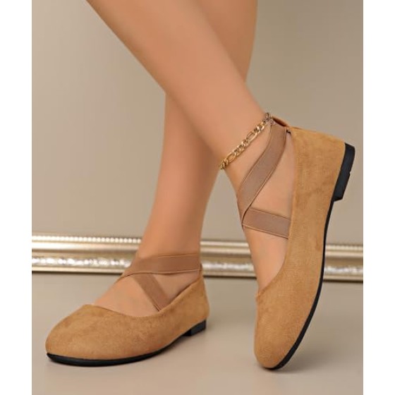 Women's Dress Flats Ballet Flat Shoes Round Toe Fashion Elastic Ankle Strap Comfortable Casual Flats Shoes