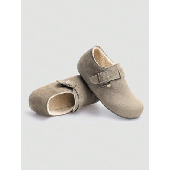 Women's Suede-Lined Clogs Slip-On Style with Adjustable Buckle Cork Sole Leather Clogs Soft Work Shoes with Arch Support Unise