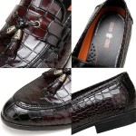 Mens Leather Tassel Shoes, Classic Formal Crocodile Printed Tassel Business Dress Shoes Party Loafers for Men