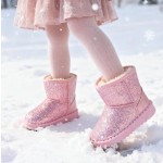 Girl's Boots Kids Glitter Snow Boots Warm Winter Shoes Sparkle Sequin Cute Outdoor Slip Resistant Ankle Boot(Toddler/Little Kids)