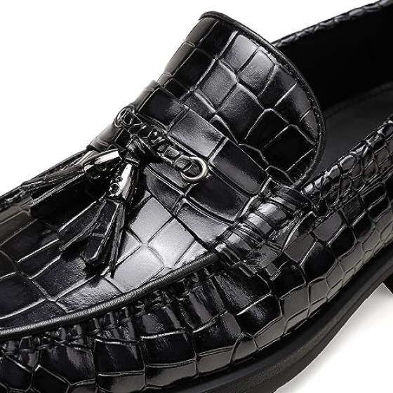Men's Tassel Dress Shoes, Casual Crocodile Printed Tassel Loafer Handmade Slip-on Penny Loafer for Mens
