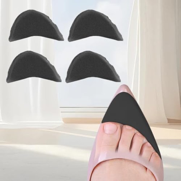 Shoe Toe Inserts for Loose Shoes - 4 Pairs Cushioned Foam Fillers for Women & Men(4Black)