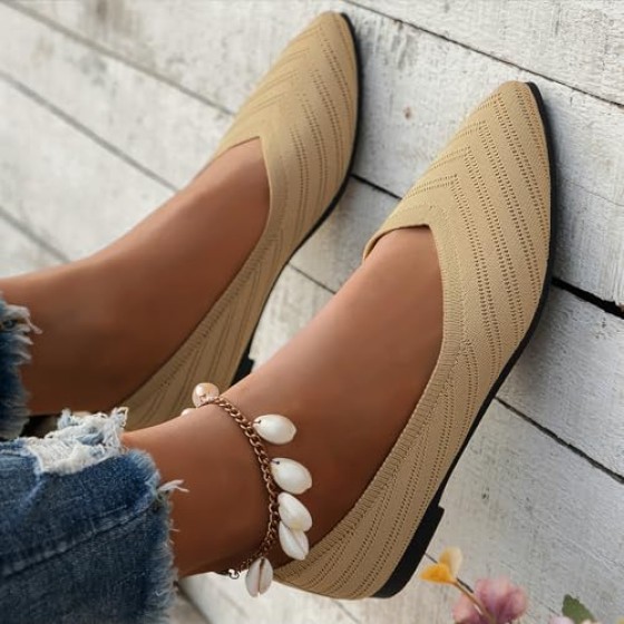 Women's Flats Shoes Pointed Toe Knit Ballet Flats Comfortable Casual Dressy Slip On Flat Work Office Shoes